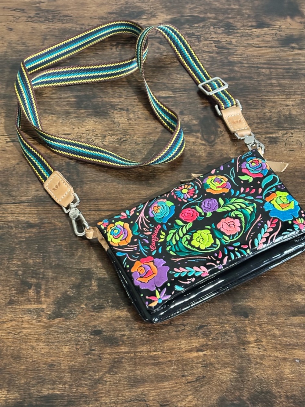 Consuela Floral Black Crossbody Wallet